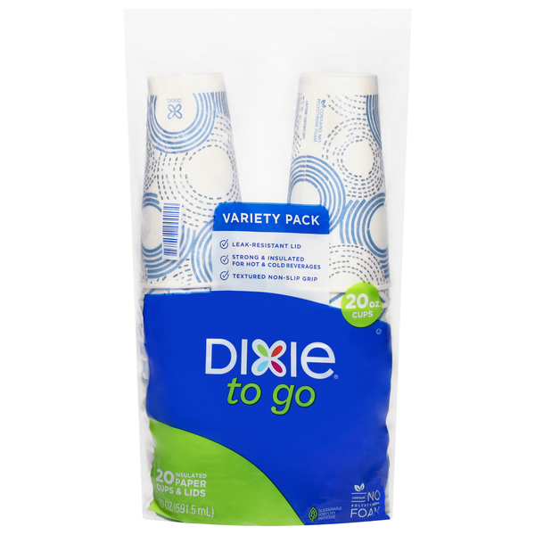 Dixie To Go Variety Pack Insulated Paper Cups & Lids 20 oz