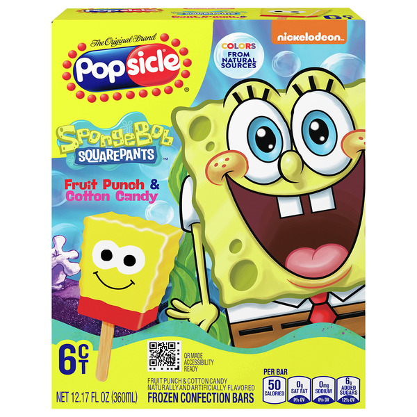 Popsicle SpongeBob Fruit Punch & Cotton Candy Confection Bars - 6 ct