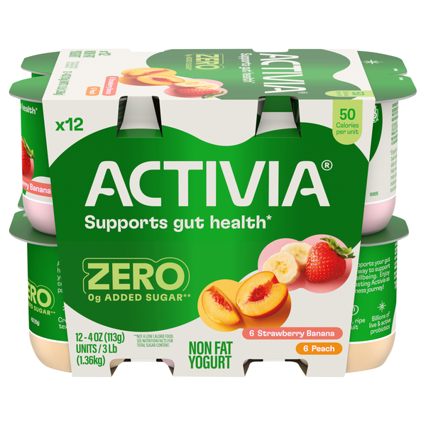 Activia 60 Calories Non Fat Straw Banana/Peach Probiotic Yogurt Cups 12 ct