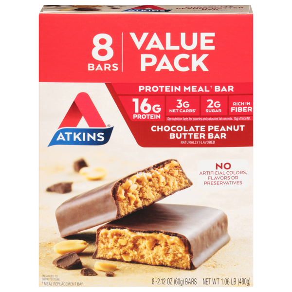 Atkins Protein Meal Bar Chocolate Peanut Butter Low Carb Value Pack - 8 ct