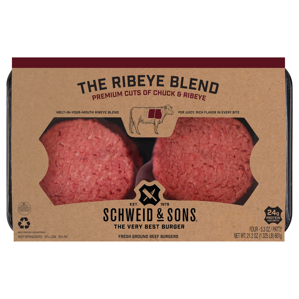 Schweid & Sons Ribeye Blend Burger Patties - 4 ct Refrigerated