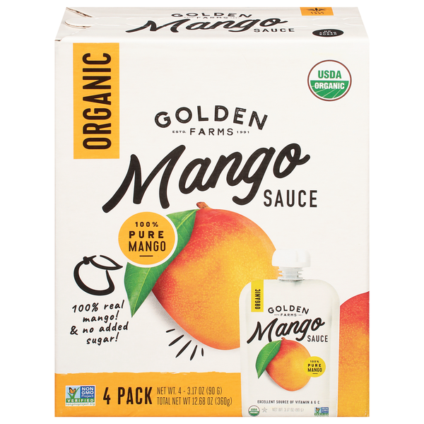 Golden Farms Organic Mango Sauce Pouches - 4 ct