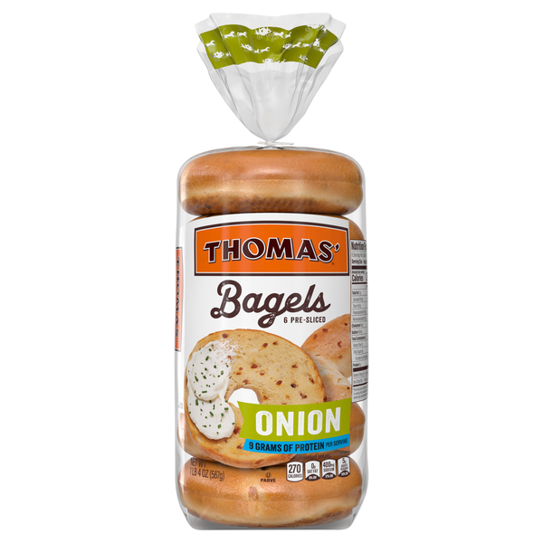 Save on Thomas' Onion PreSliced Bagels 6 ct Order Online Delivery