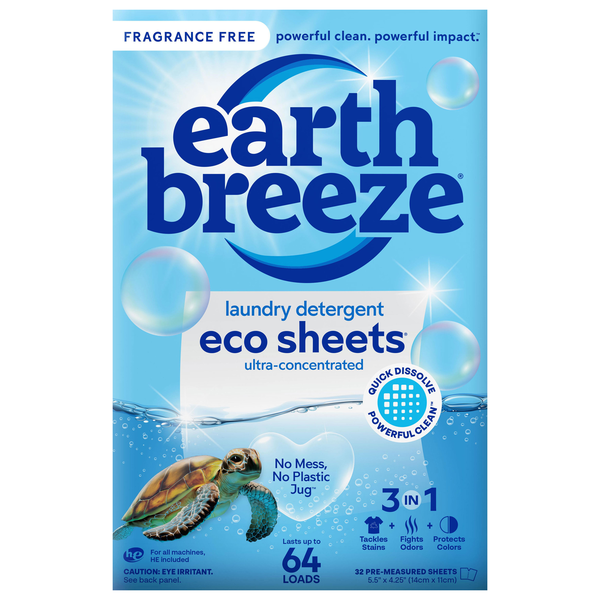 Earth Breeze Fragrance Free Eco Laundry Detergent Sheets