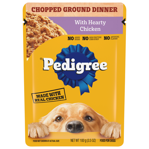 Save on PEDIGREE Chopped Ground Dinner with Hearty Chicken Adult Wet