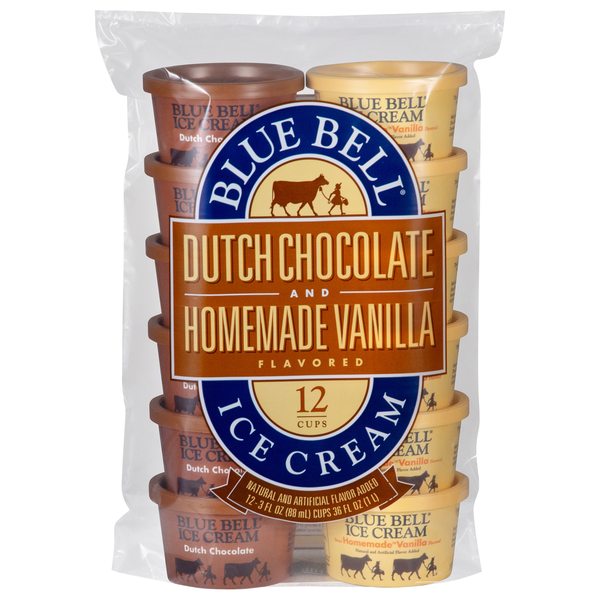 Blue Bell Dutch Chocolate & Homemade Vanilla Ice Cream Cups - 12 ct