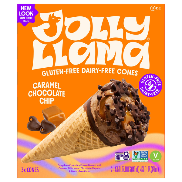Jolly Llama Gluten & Dairy Free Caramel Chocolate Chip Cones - 3 ct