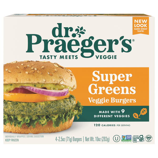 Dr. Praeger's Gluten Free Vegan Super Greens Veggie Burgers - 4 ct Frozen