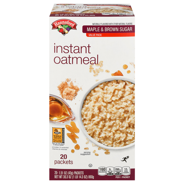 Hannaford Maple & Brown Sugar Instant Oatmeal - 20 ct