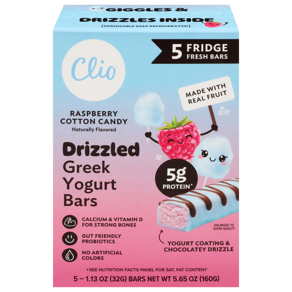 Clio Drizzled Raspberry Cotton Candy Greek Yogurt Bars - 5 ct Refrigerated
