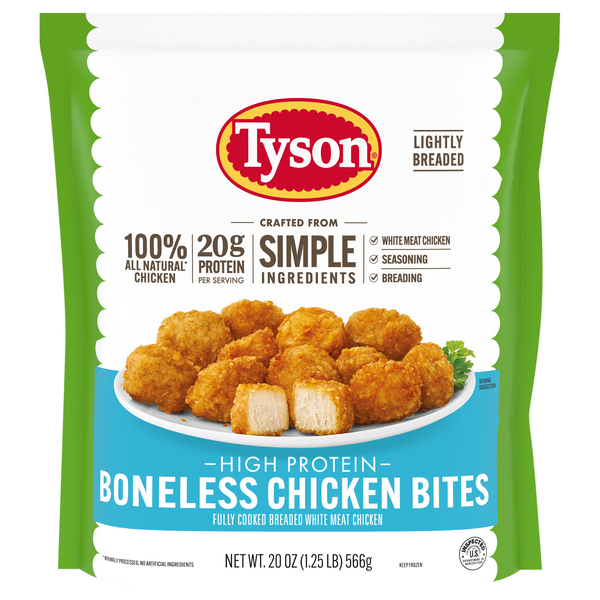 Tyson Fully Cooked Lightly Breaded Boneless Chicken Bites Frozen