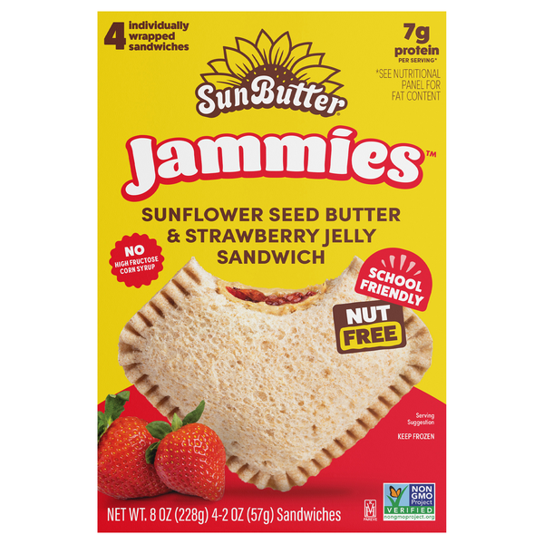 SunButter Jammies Nut Free Sunflower Butter/Strawberry Jelly Sandwich 4 ct