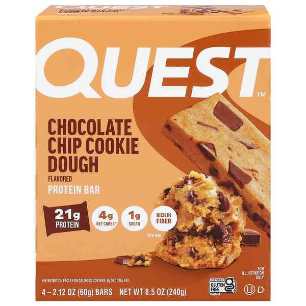 Quest Keto Friendly Chocolate Chip Cookie Dough 21g Protein Bars - 4 ct