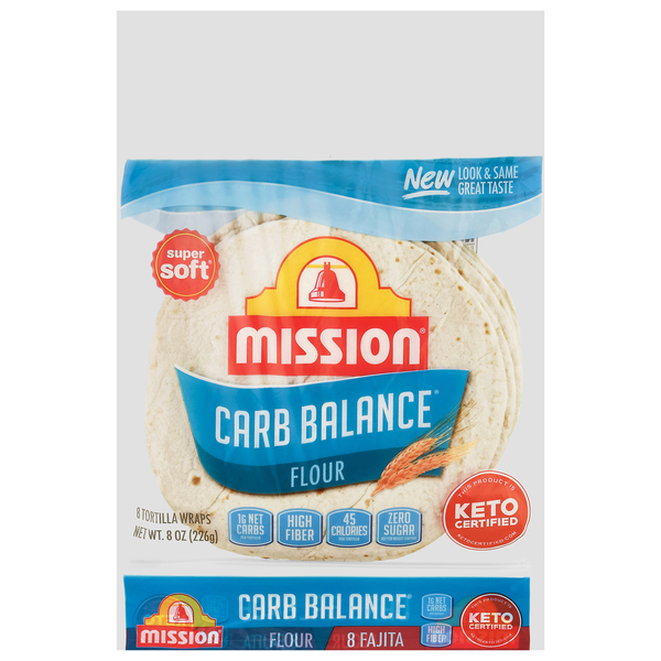 Mission Carb Balance Keto Super Soft Flour Tortilla Wraps Fajita - 8 ct