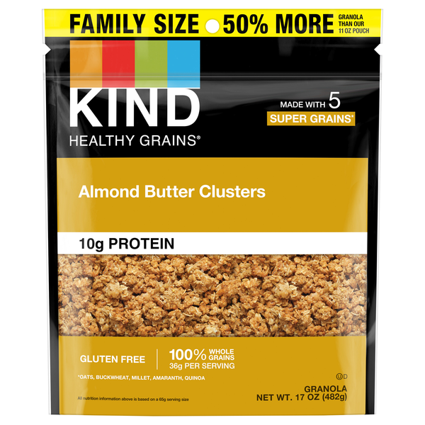 KIND Healthy Grains Gluten Free Almond Butter Clusters Protein Granola