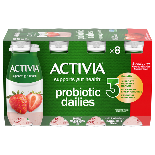 Activia Probiotic Dailies Low Fat Strawberry Yogurt Drink - 8 ct