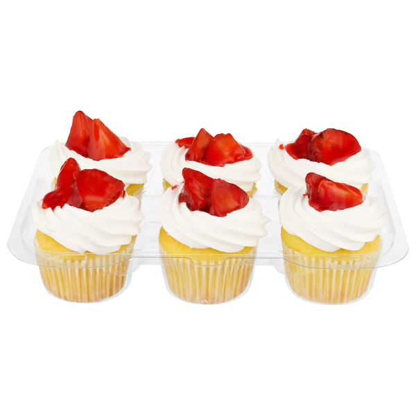 Stop & Shop Bakery Yellow Cupcakes with Fresh Strawberries - 6 ct