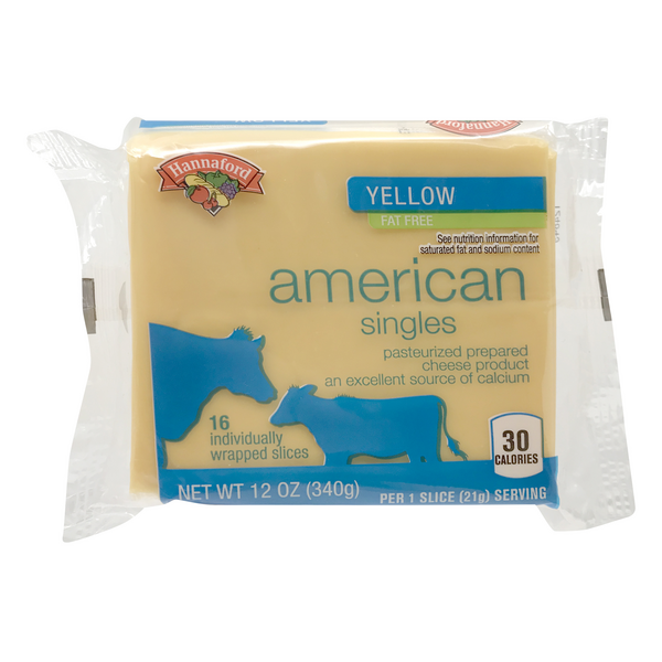 Hannaford Singles Fat Free Yellow American Cheese Slices - 16 ct