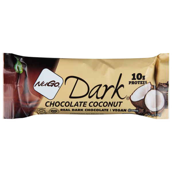 NuGo Gluten Free Vegan Dark Chocolate Coconut 10g Protein Bar