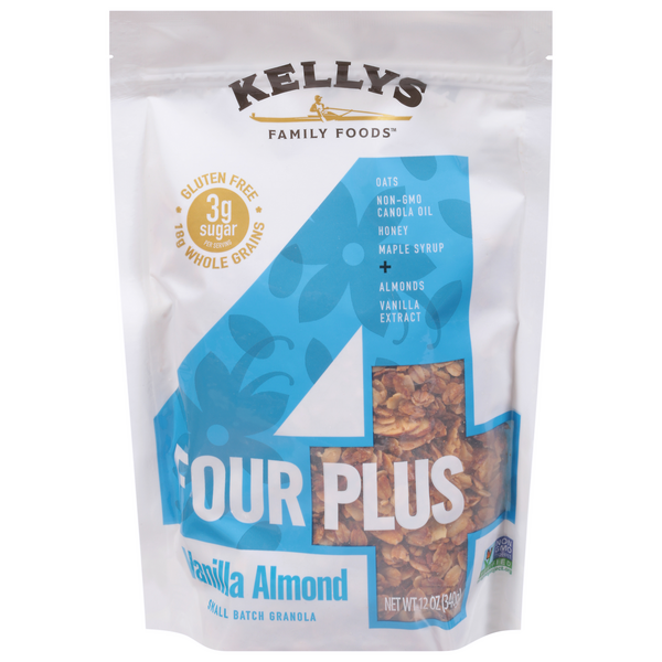 Kellys Four Plus Gluten Free Low Sugar Vanilla Almond Small Batch Granola