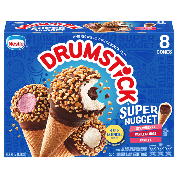 Nestle Drumstick Super Nugget Variety Frozen Dairy Dessert Cones - 8 ct