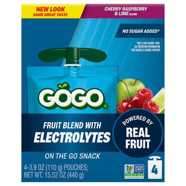 GoGo squeeZ Active Blueberry Cherry Raspberry & Lime Pouches - 4 ct