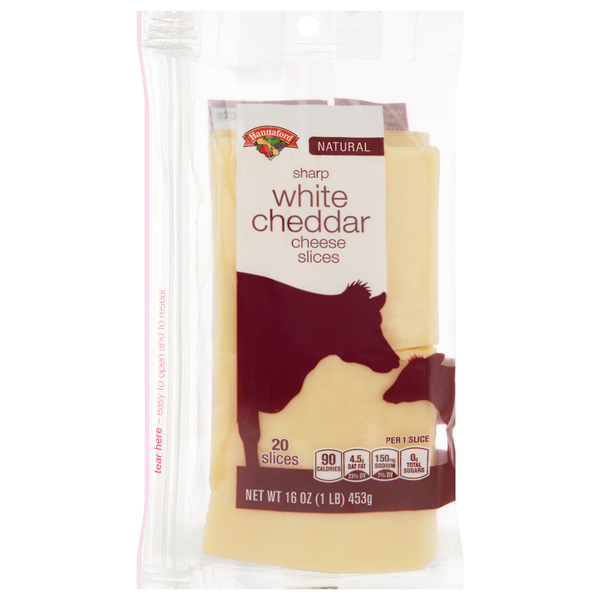 Hannaford Natural Sharp White Cheddar Cheese Slices - 20 ct