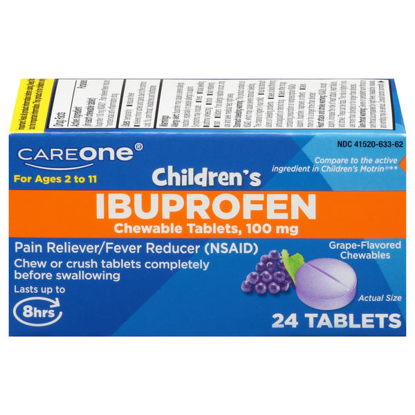 CareOne Junior Strength Pain Fever Grape Ibuprofen Chewable Tablets