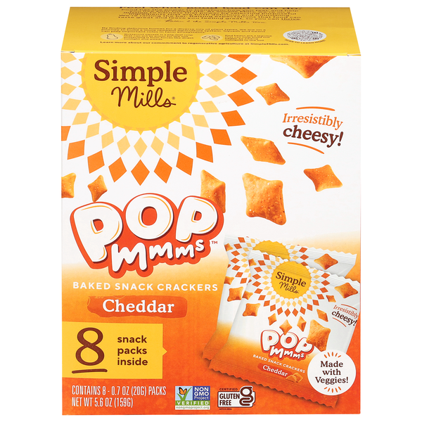 Simple Mills Popmmms Cheddar Baked Snack Crackers - 8 ct