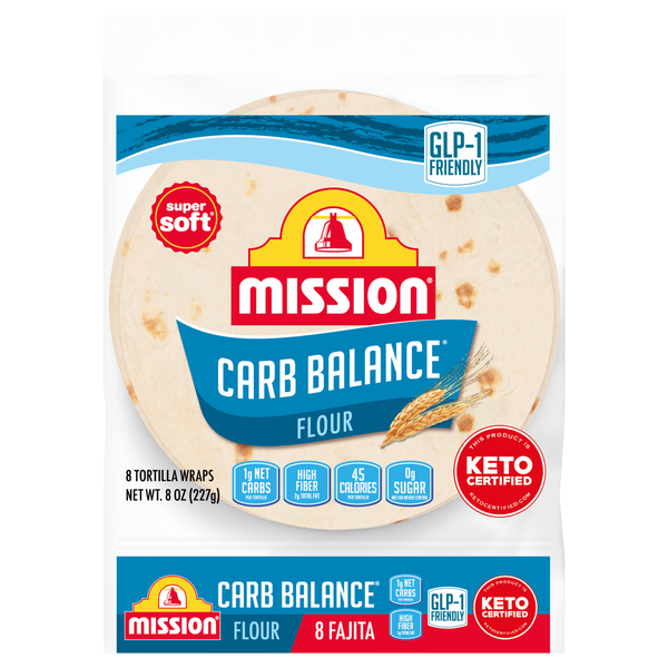 Mission Carb Balance Keto Super Soft Flour Tortilla Wraps Fajita - 8 ct