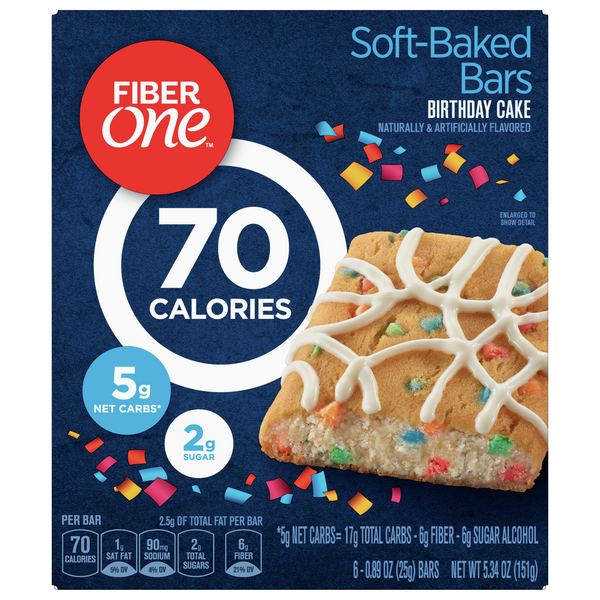Save on Fiber One 70 Calories Soft Baked Bars Birthday Cake 6 ct