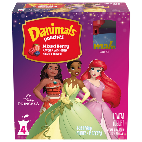 Danimals Low Fat Mixed Berry Yogurt Pouches - 4 ct