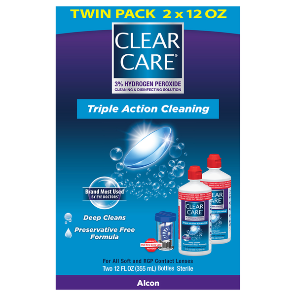 Ciba Clear Care Solution Cleaning & Disinfecting Soft/RGP Lenses - 2 ct