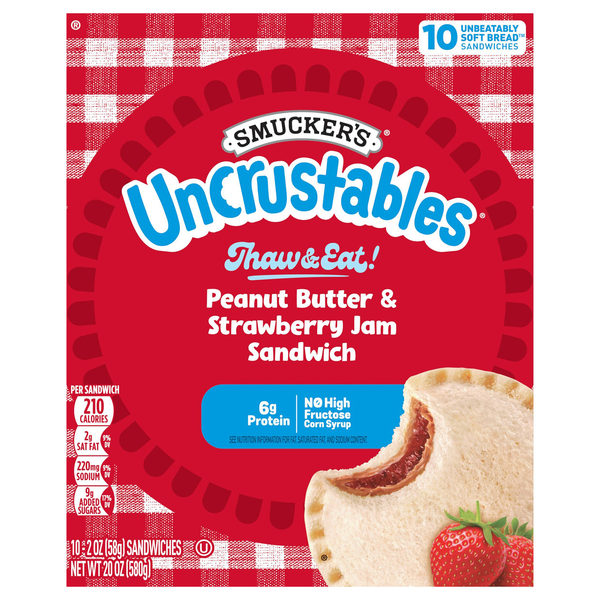 Smucker's Uncrustables Peanut Butter & Strawberry Jam Sandwich - 10 ct