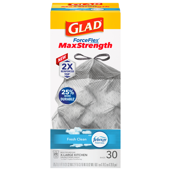 Glad ForceFlex MaxStrength Drawstring Kitchen Fresh Clean Trash Bags 20Gal