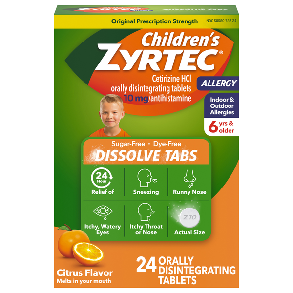 Zyrtec Children's Citrus Flavor Allergy Relief 10 mg Dissolve Tabs