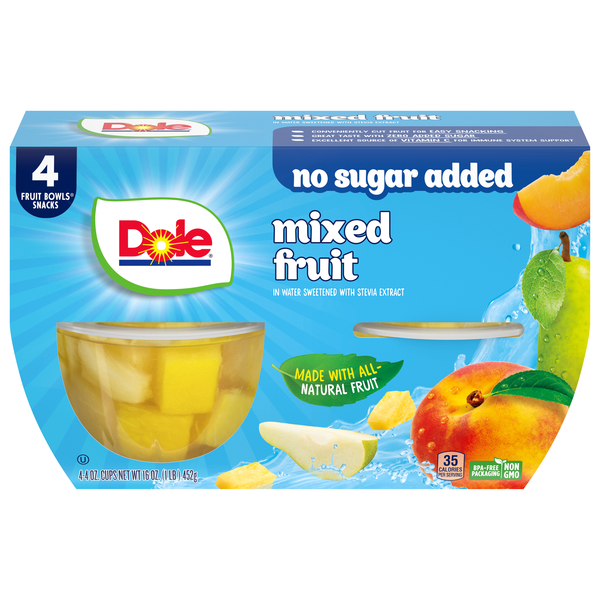 Dole No Sugar Added Mixed Fruit Cups in Stevia Sweetened Water - 4 ct