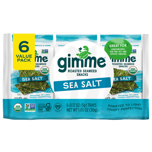 gimMe Organic Sea Salt Roasted Seaweed Snacks - 6 ct