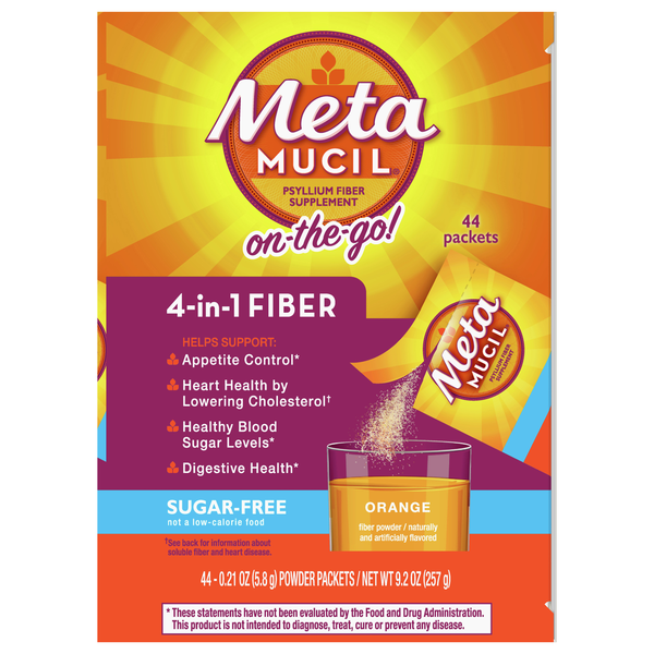 MetaMucil Orange On-The-Go 4-in-1 Fiber Psyllium Supplement Powder - 44 ct