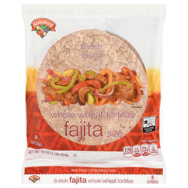 Hannaford Fajita Size Whole Wheat Tortillas 8 Inch - 8 ct