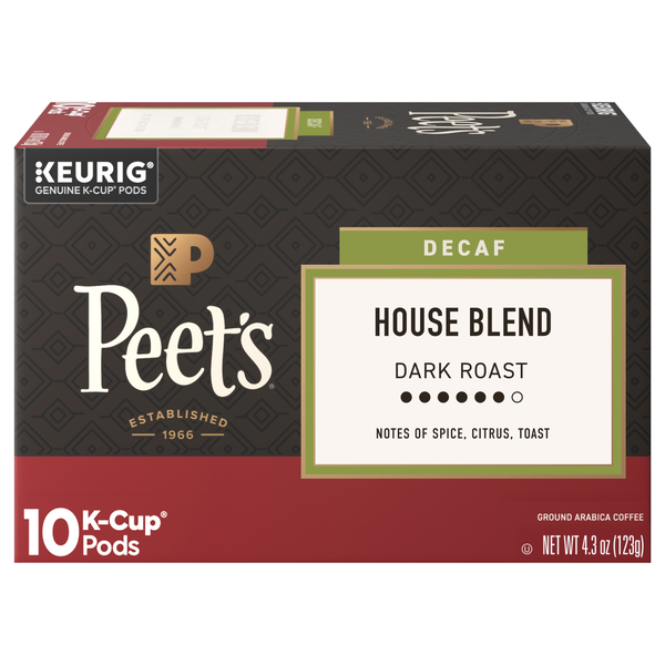 Peet's Decaf House Blend Dark Roast K-Cup Coffee Pods