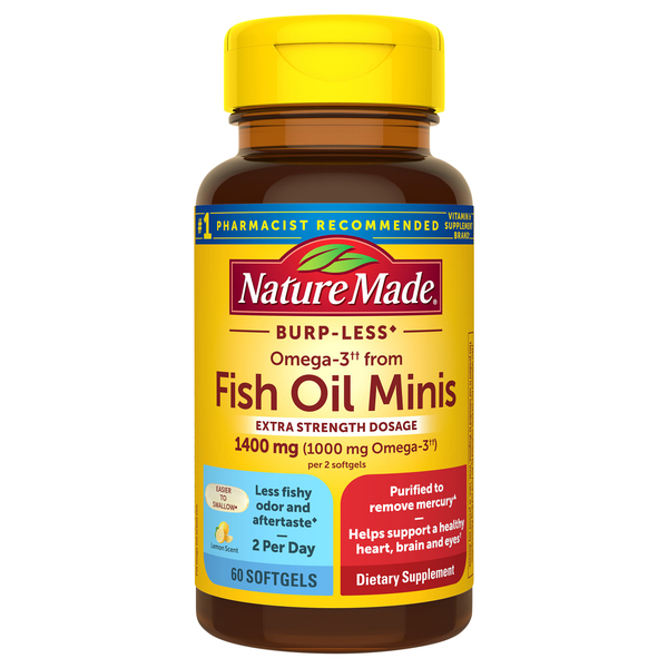 Nature Made Burp-Less Fish Oil Minis 1400mg Omega-3 Softgels Lemon Scent