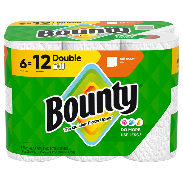 Bounty Full Sheet White Double Roll Paper Towels - 6 ct