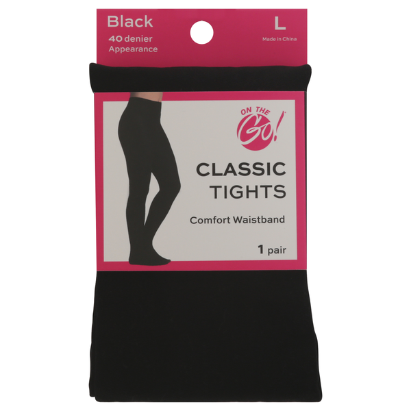 On the Go! Comfort Waistband Classic Tights Black Size L