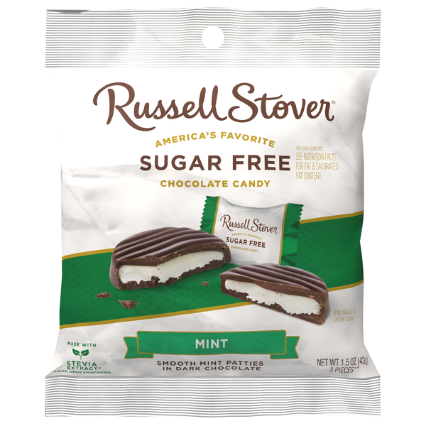 Russell Stover Sugar Free Mint Dark Chocolate Patties Candy - 3 ct