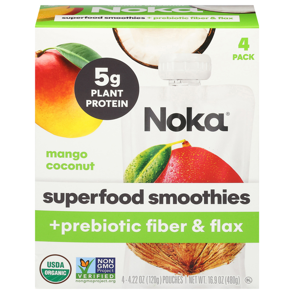 Noka Organic Mango Coconut Superfood Smoothie + Prebiotic - 4 ct
