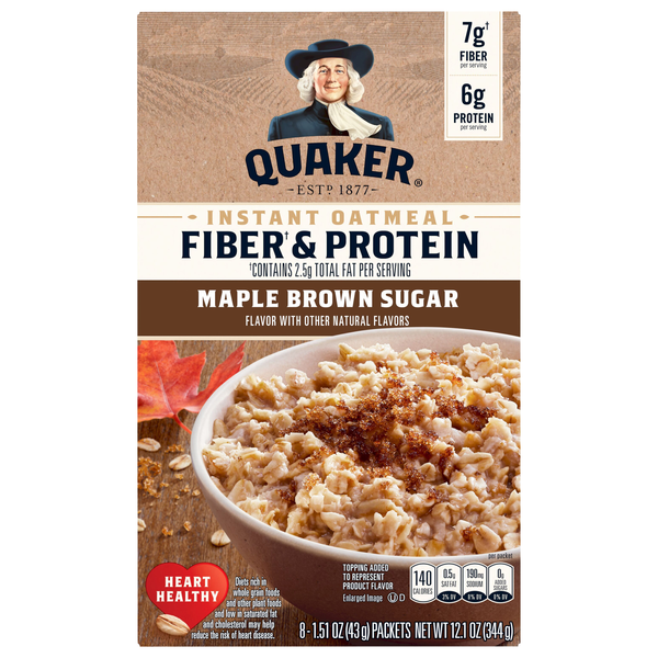 Quaker Maple & Brown Sugar Fiber & Protein Instant Oatmeal - 8 ct