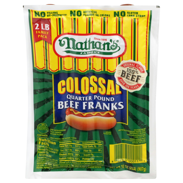 Nathan's Famous Colossal Quarter Pound Beef Franks Family Pack - 8 ct