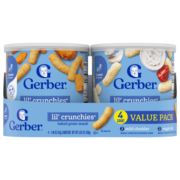 Gerber Lil' Crunchies Mild Cheddar & Veggie Dip Baked Grain Snack - 4 ct