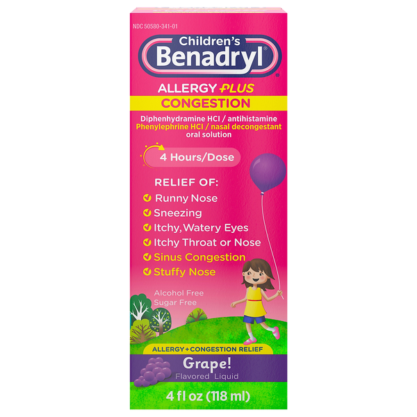 Benadryl Children's Allergy + Congestion Relief Antihistamine Grape Liquid
